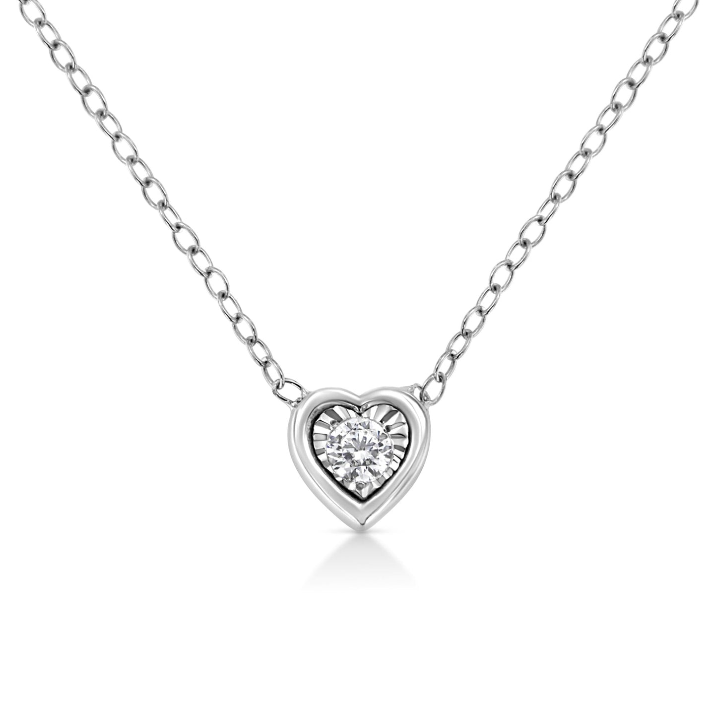 10K White Gold 1/10 Cttw Miracle Set Round-Cut Diamond 18" Pendant