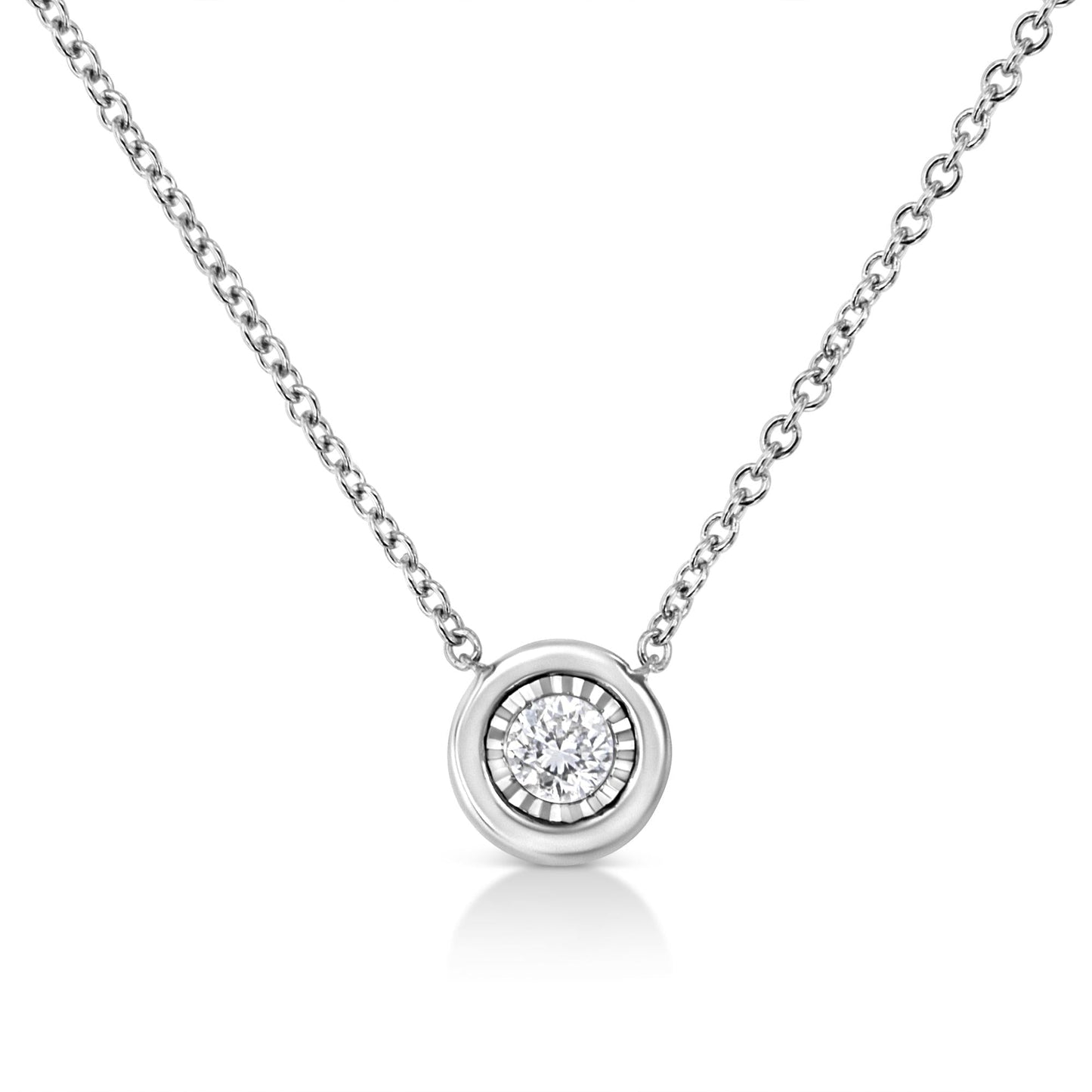 10K White Gold 1/10 Cttw Miracle Set Round-Cut Diamond 18" Pendant